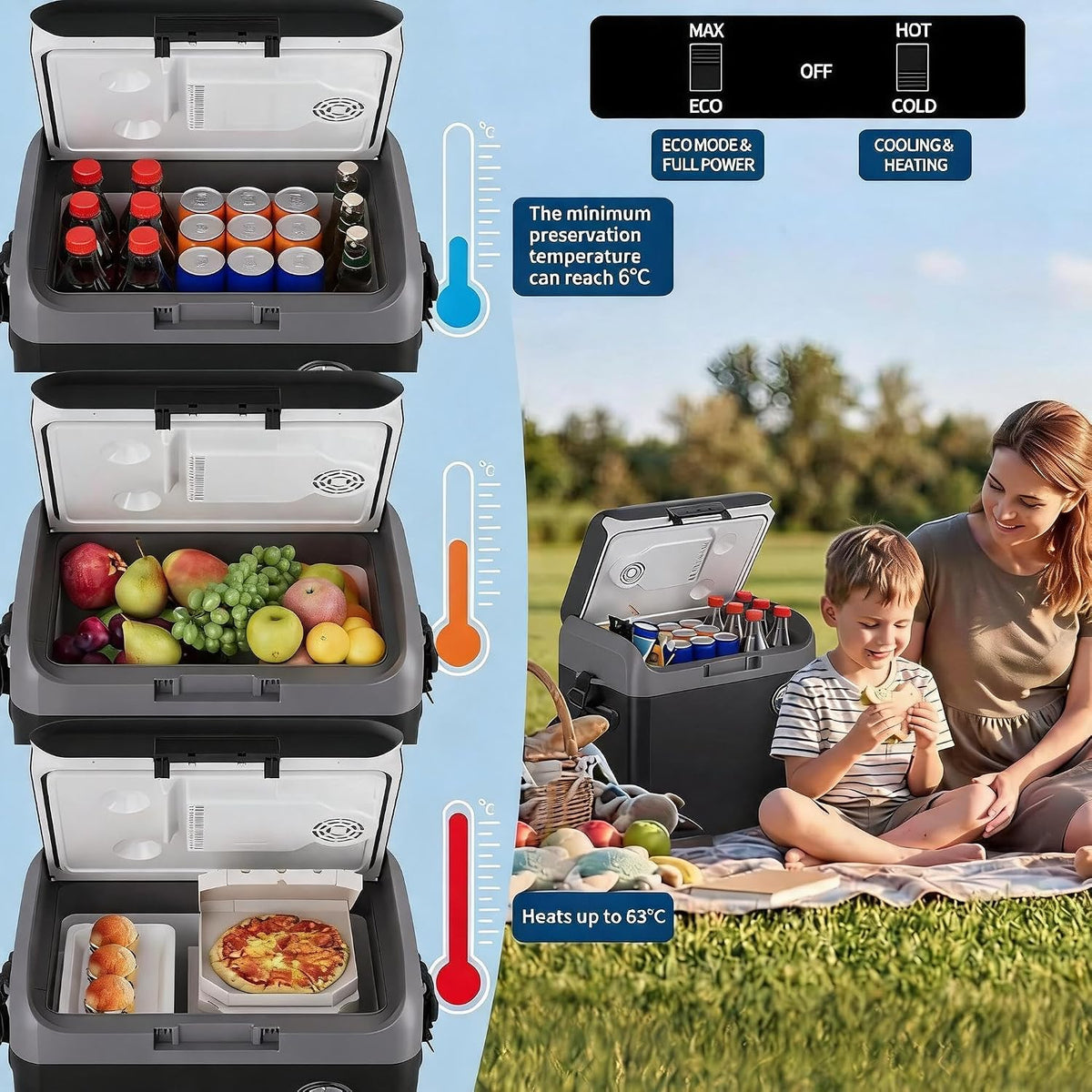 Riedhoff 32 quart Portable Car Refrigerator, Electric Cooler & Warmer with Handle, Black & Gray