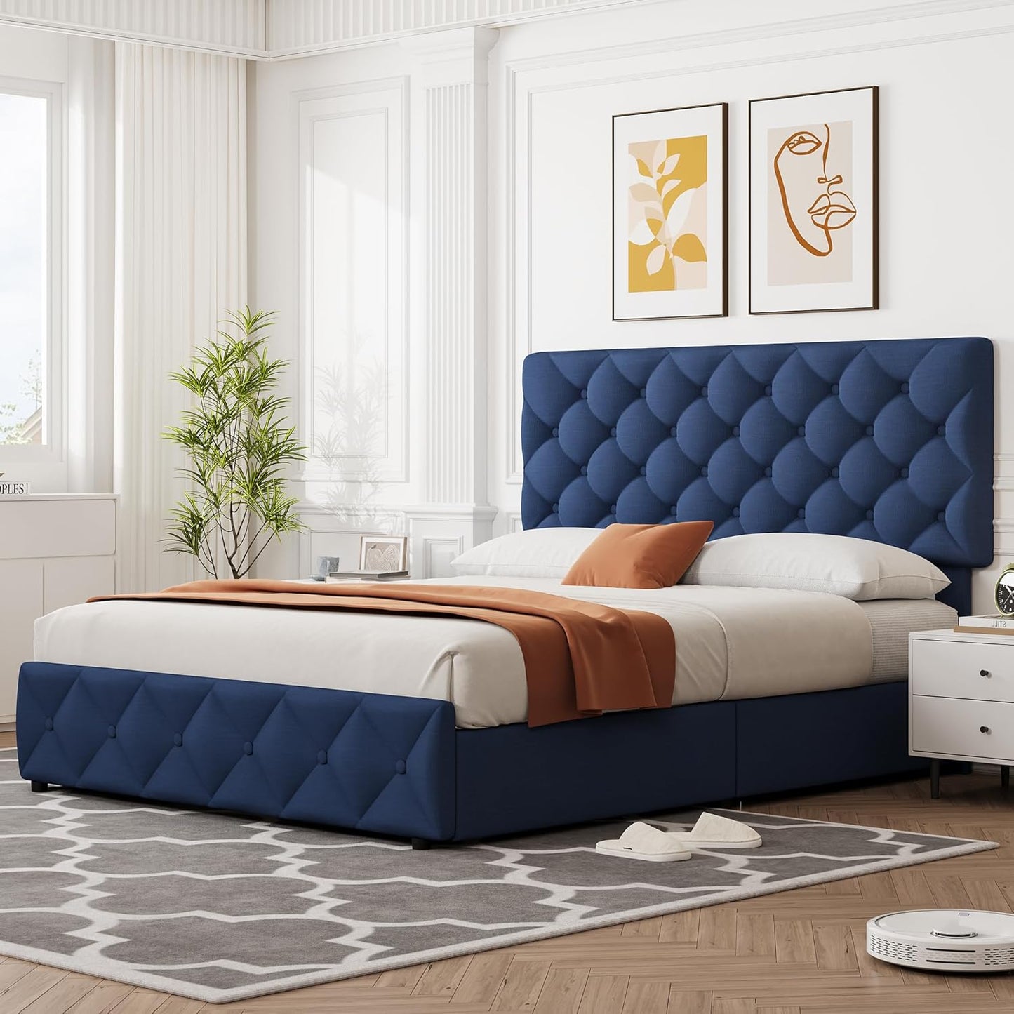 GARVEE Bed Frame with 4 Storage Drawers & Adjustable Headboard