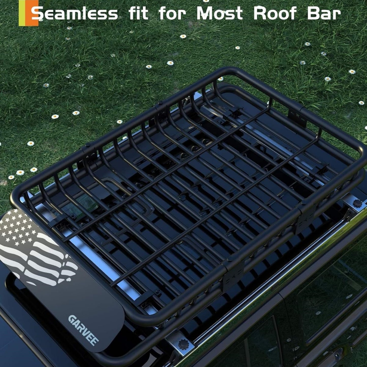 Garvee Universal Roof Rack Basket 46" x 36", with 44" x 34" Waterproof Luggage Bag, Black