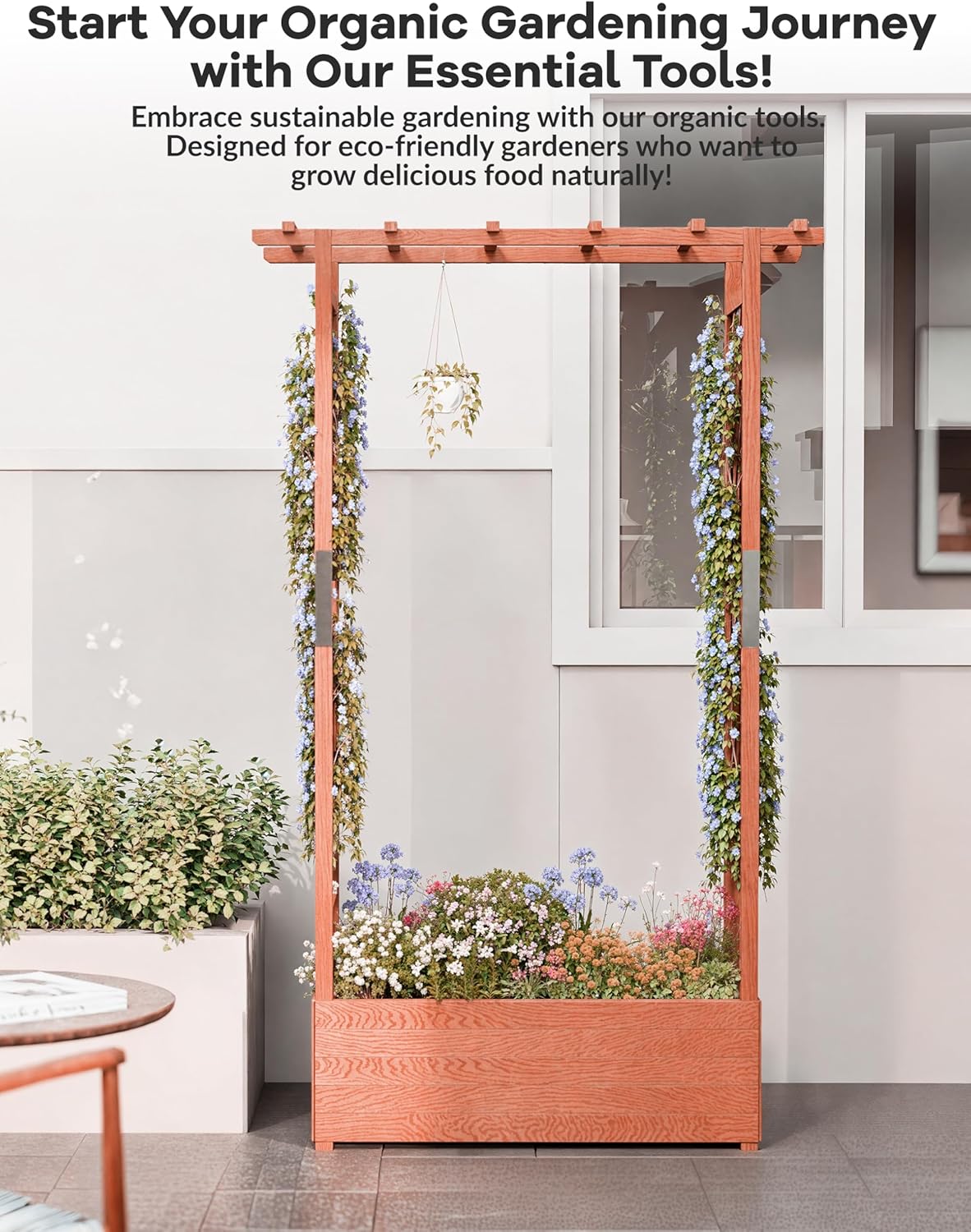 Riedhoff Wooden Raised Garden Bed with Trellis, Hanging Roof & Side Trellis
