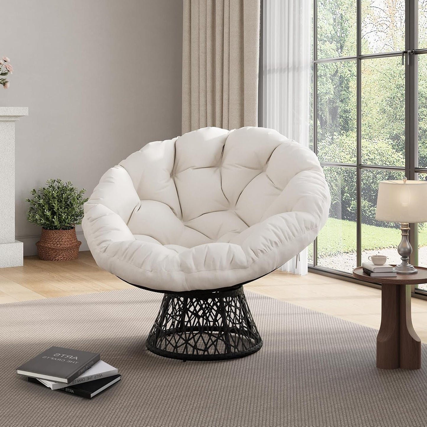 Riedhoff Wicker Papasan Chair 49 x 49 x 36", Extra-Thick Cushion, 360° Swivel Base