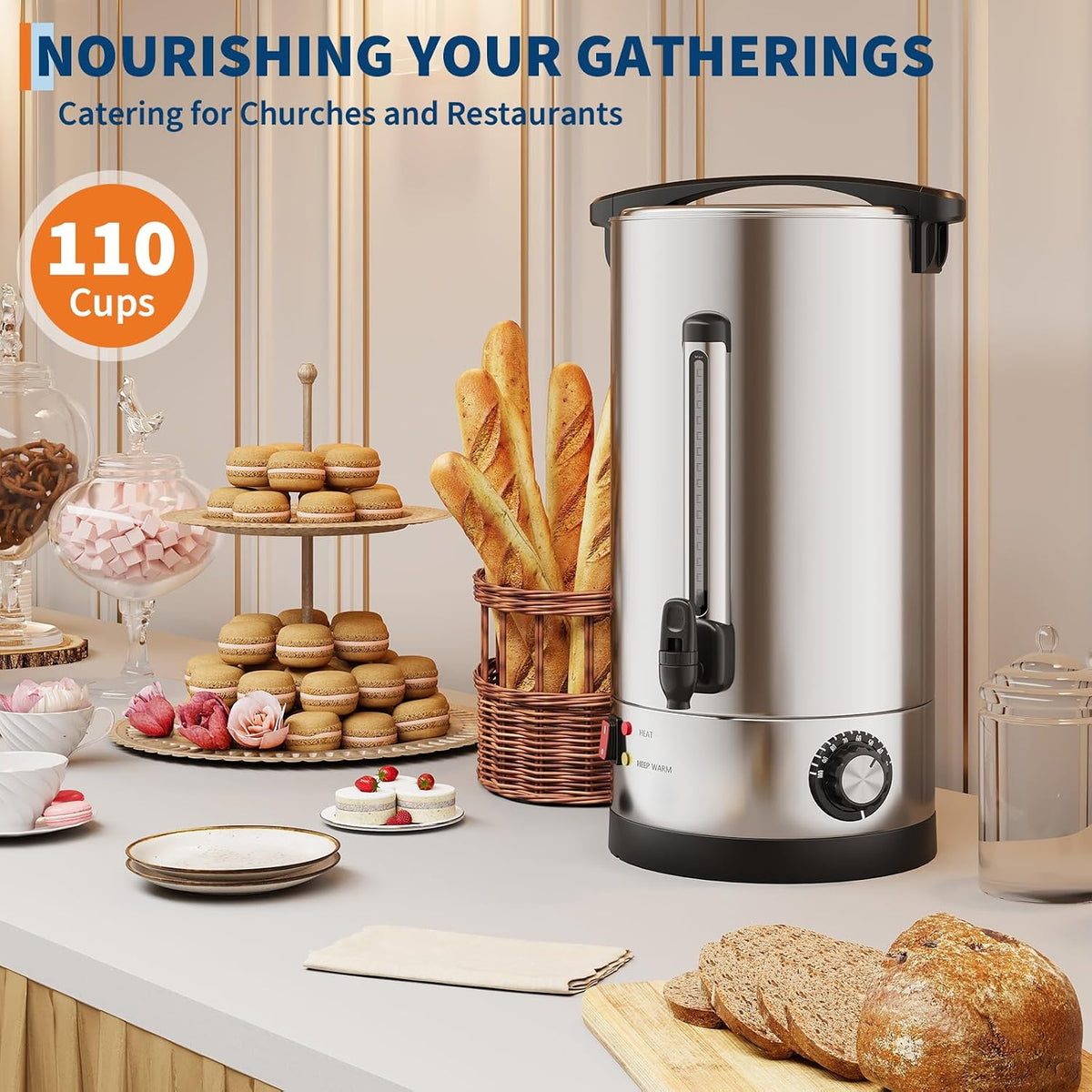 Garvee Stainless Steel Brew Commercial Coffee Urn, Hot Water Dispenser, Silver