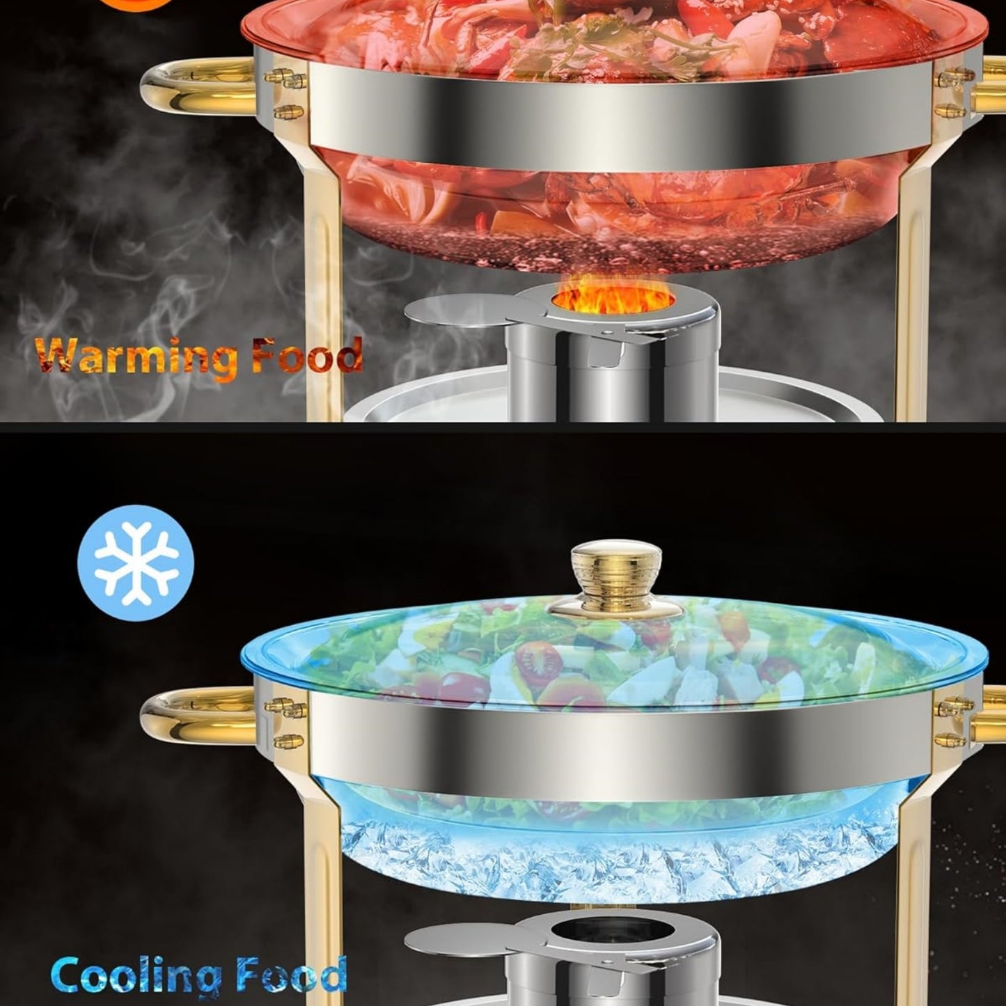 Garvee 5 qt Round Food Warmers Chafing Dish Buffet, Gold