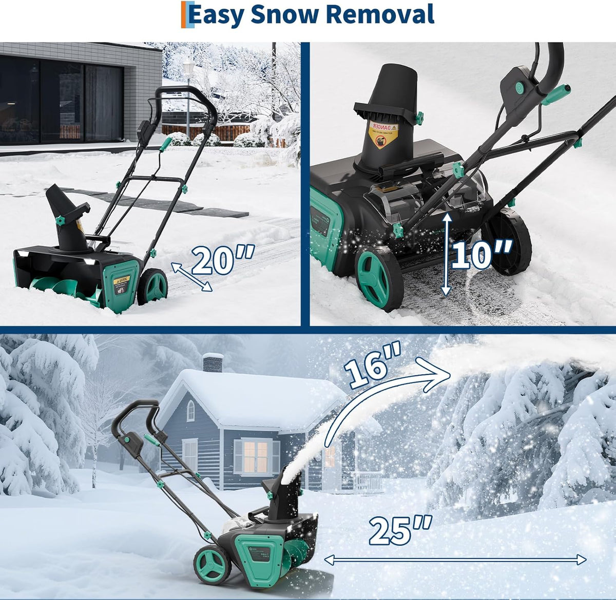 Riedhoff Electric Snow Blower, 20" Clearing Path, 40V 4 Ah Battery, 25 ft Throwing Distance