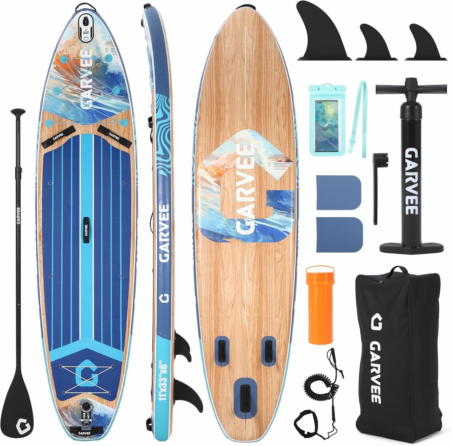 Garvee 11 ft Inflatable Stand up Paddle Boards with Premium SUP Accessories