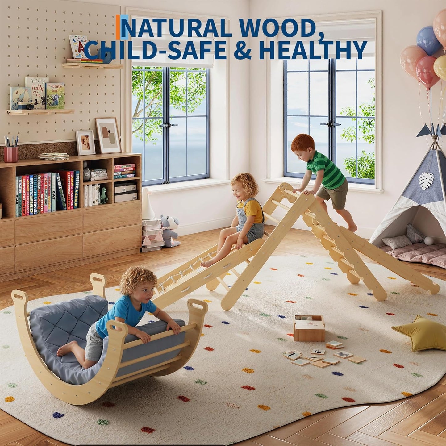 Garvee Pikler Triangle Set, 4 in 1 Toddler Climbing Toys, Montessori Climbing Set, Oak