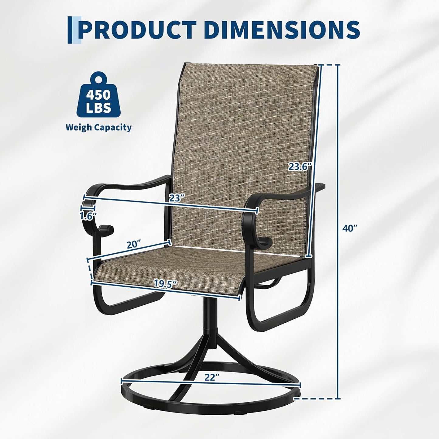 Riedhoff Patio Swivel Chairs Set of 2, with High Back, 23 x 20 x 40"