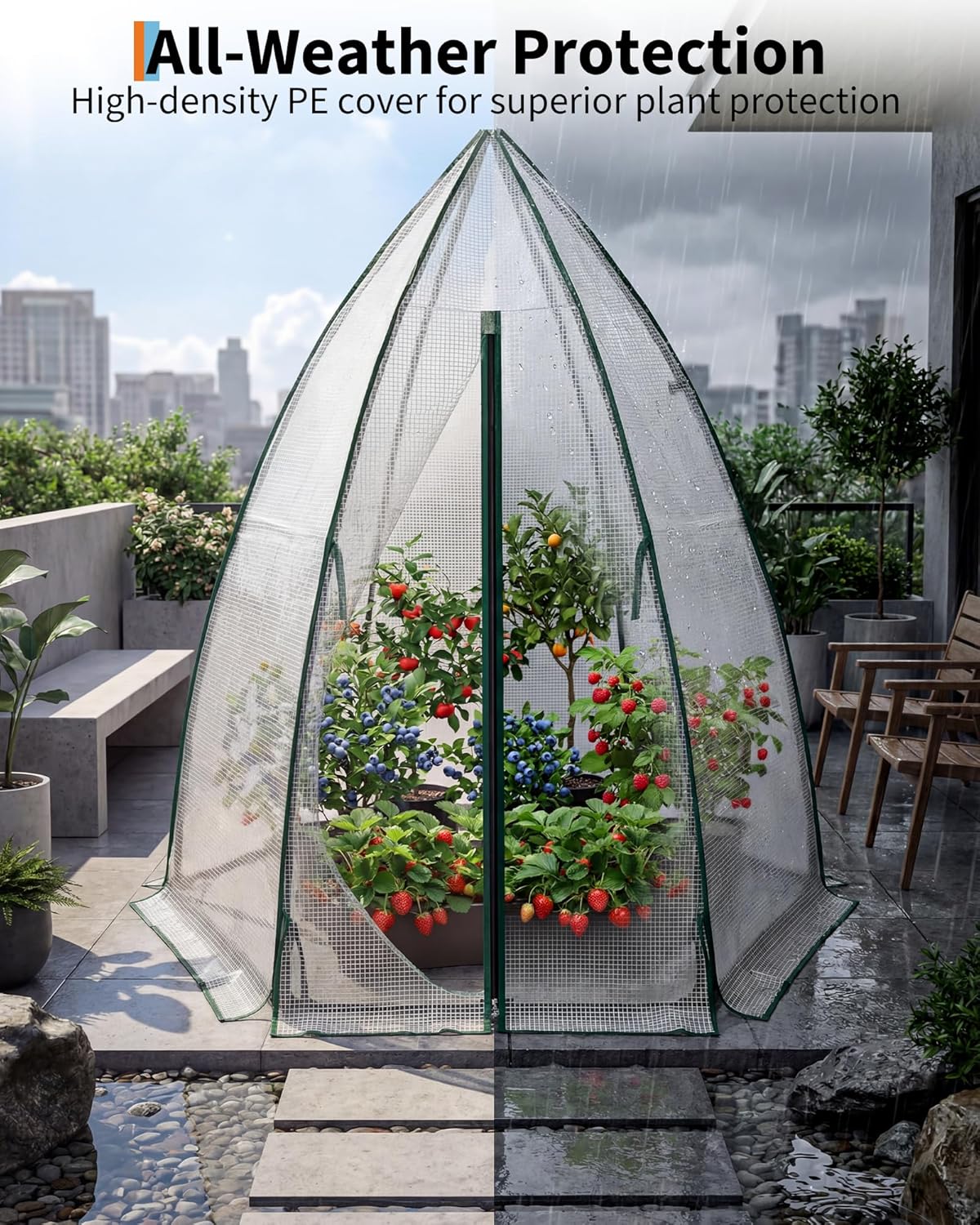 Garvee Mini Portable Greenhouse 54 x 54 x 71 inch, PE Cover with Roll-Up Zipper Door
