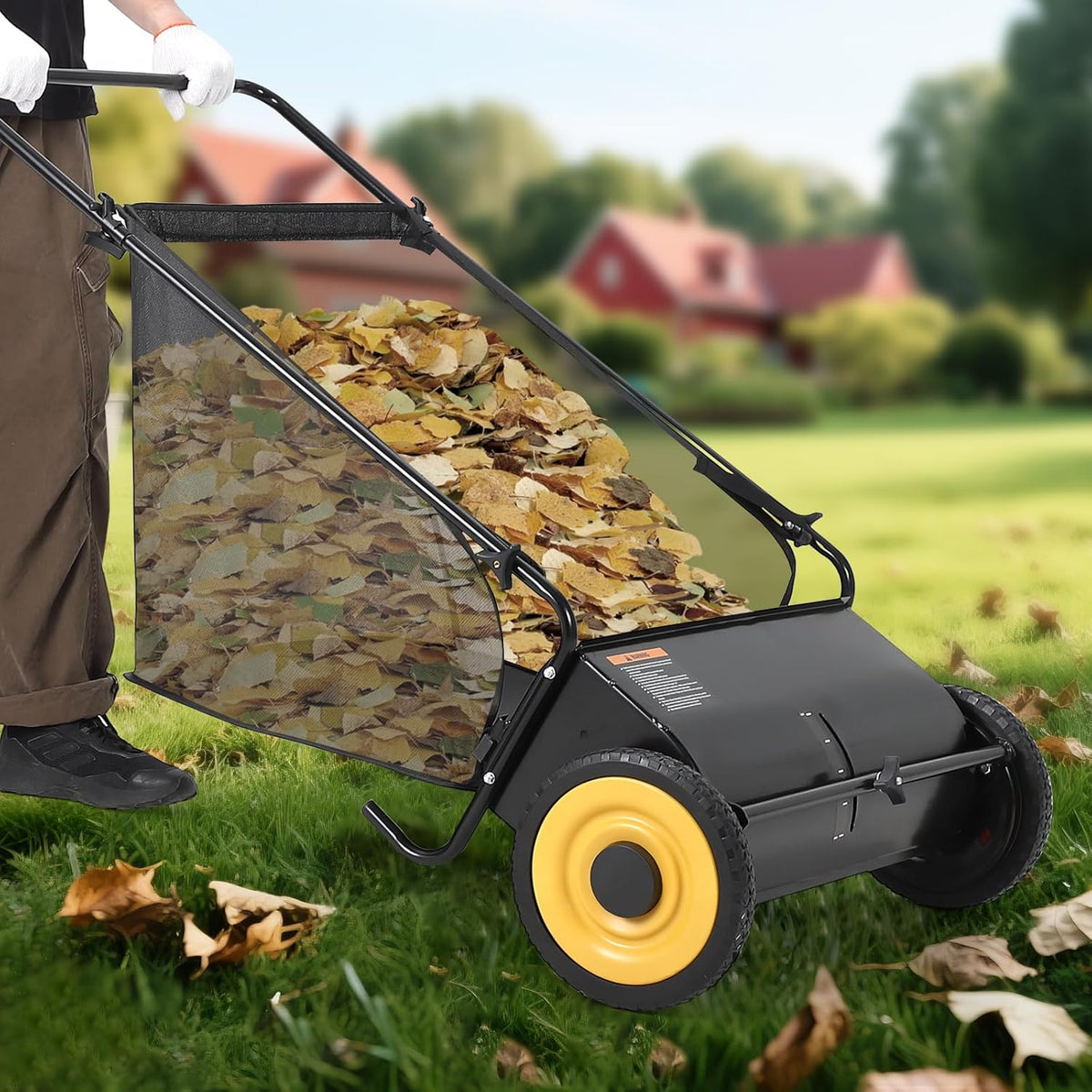 Riedhoff 26" Push Lawn Sweeper,4 Spinning Brushes, 7 Cu. Ft Capacity Collection Bag, Adjustable Height