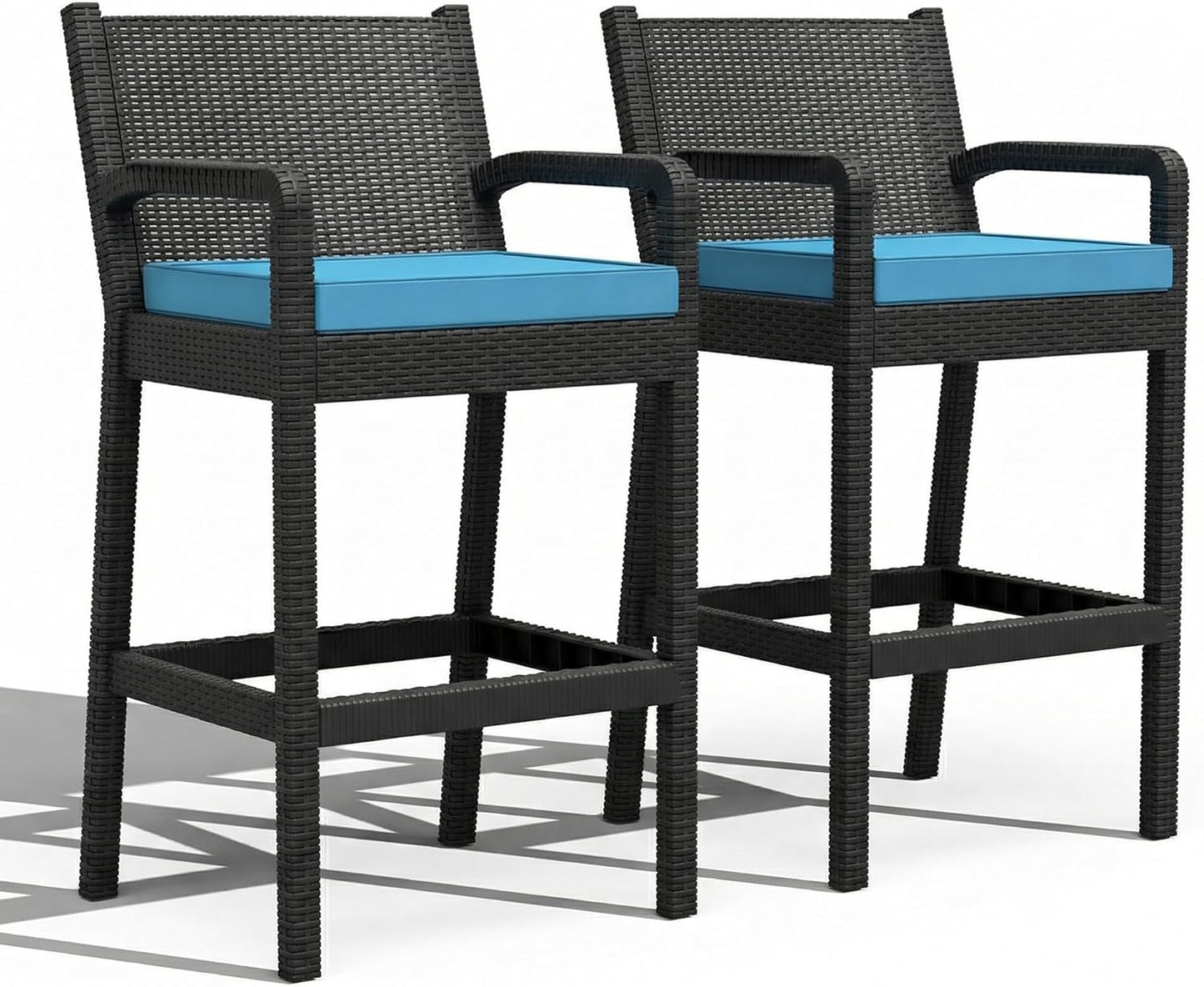 Garvee Patio Bar Stools Wicker Barstools, Set of 2, with Footrest & Armrest, 24.7 x 17.24 x 44.5"