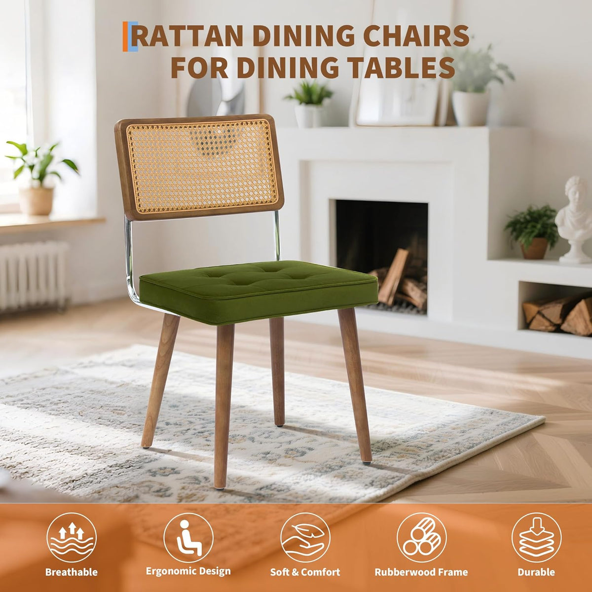 Riedhoff Rattan Dining Chairs, 22.4 x 18.5 x 31.7", Set of 2