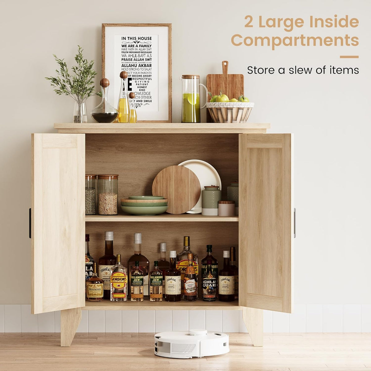Garvee Rattan Sideboard Buffet Cabinet, 30 x 15.8 x 31.5", with Doors & Shelves, Oak
