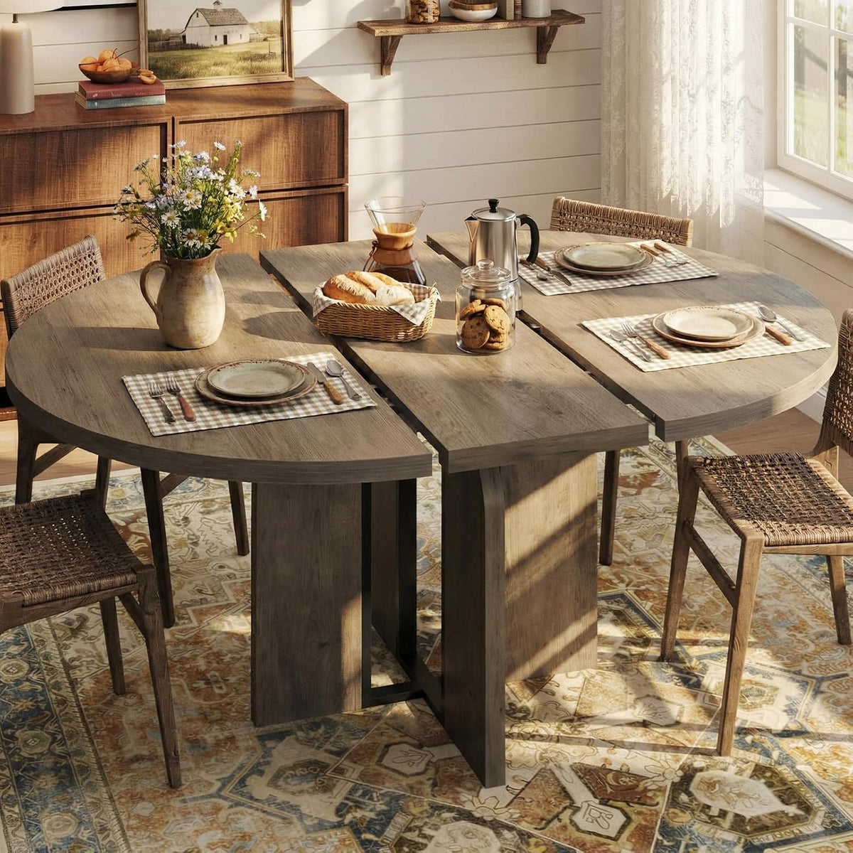 Riedhoff 47" to 63" Farmhouse Extendable Dining Table for 4-8