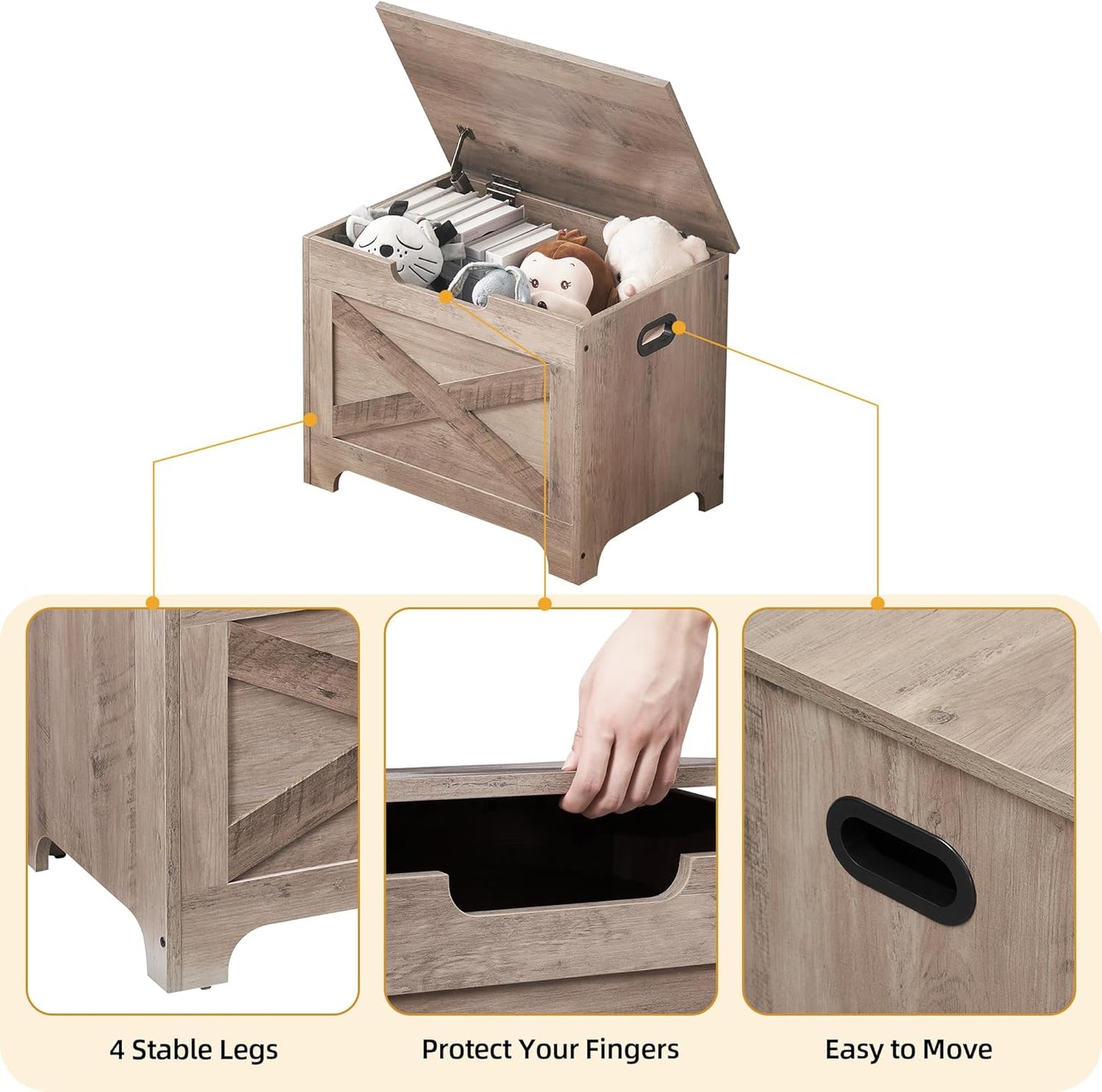 Garvee Lift Top Storage Chest, with Safety Hinge, Retro Color