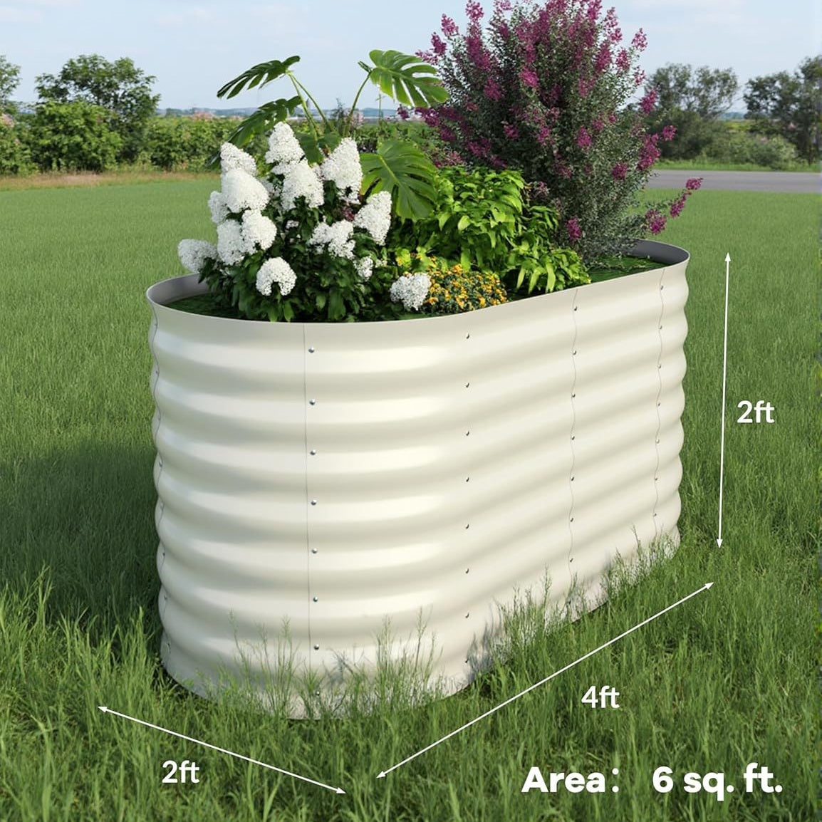 WildBreak Oval Steel Raised Garden Bed, 4 x 2 x 2 ft, Beige