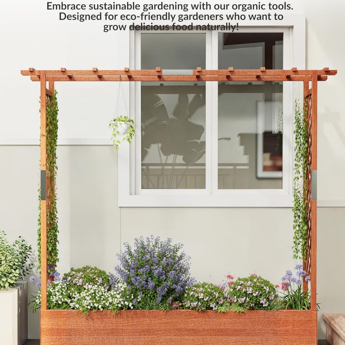 Riedhoff Wooden Raised Garden Bed with Trellis, Hanging Roof & Side Trellis