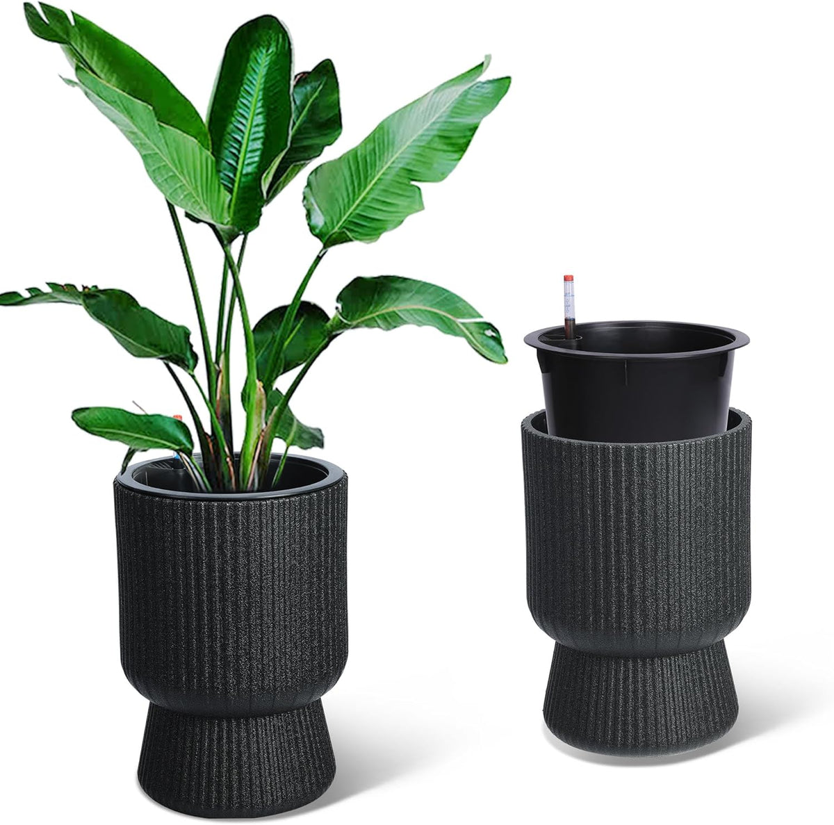 Riedhoff 14.2" Planters Pots Set of 2, with Inner Bucket & Water Level Monitor