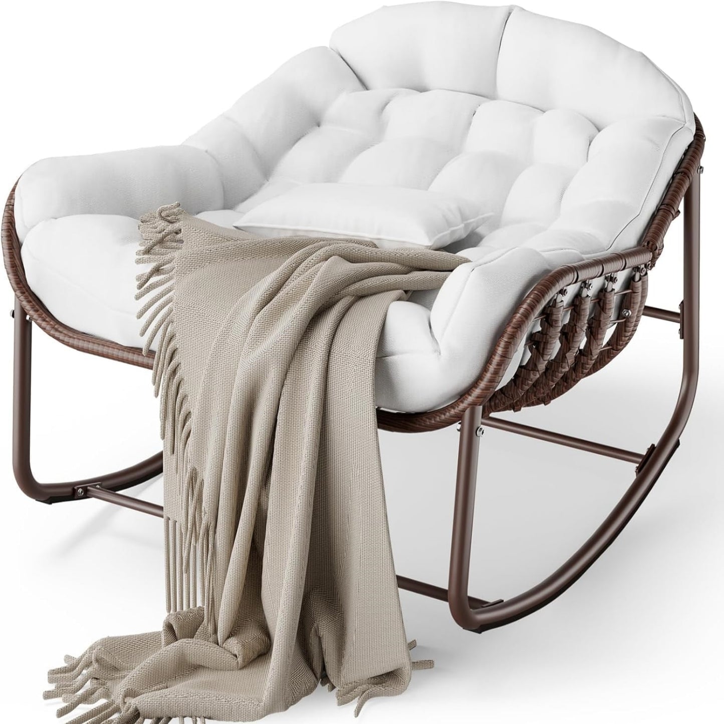 Garvee Outdoor Rocking Chair with Cushion, 36.6 x 33 x 25.2", Oversized Papasan Rocker