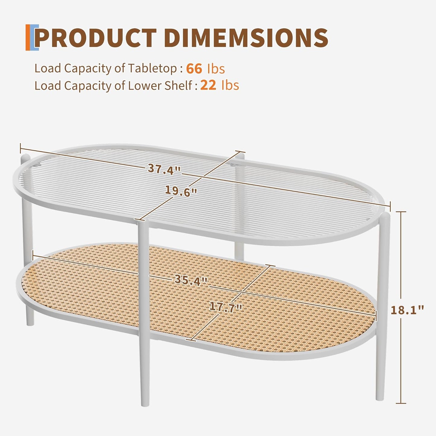 Garvee 2 Tier Oval Rattan Coffee Table 37.4 x 19.6 x 18.1", with Storage