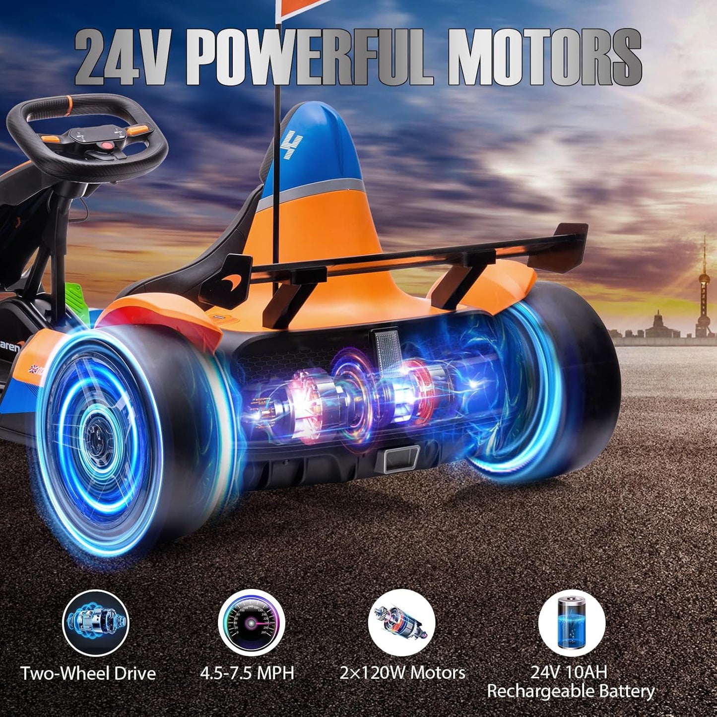 Garvee Kids Go Kart BDM0930, Hetoy Licensed McLaren, 10 Ah Battery, for Age 6+, Orange