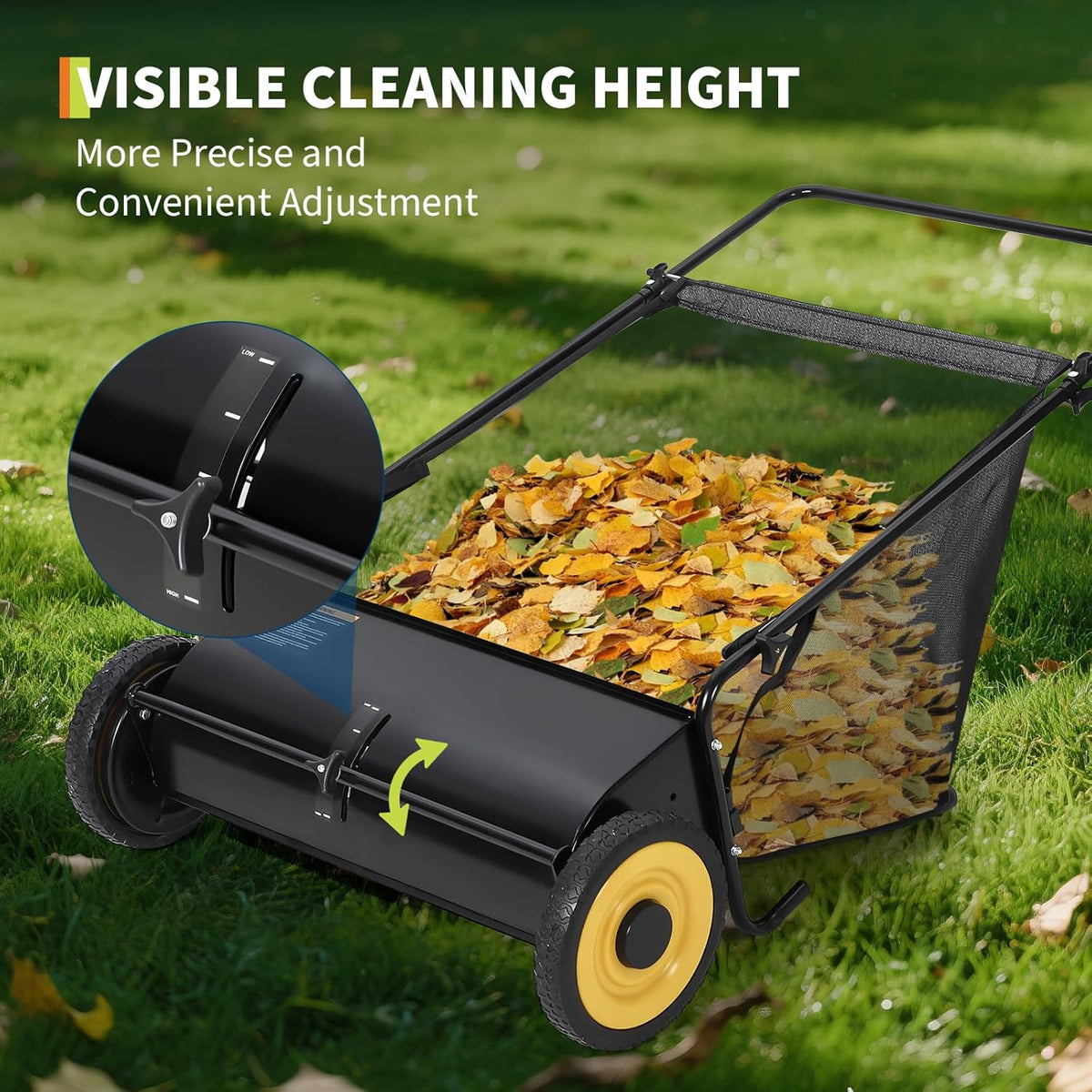 Riedhoff 26" Push Lawn Sweeper,4 Spinning Brushes, 7 Cu. Ft Capacity Collection Bag, Adjustable Height