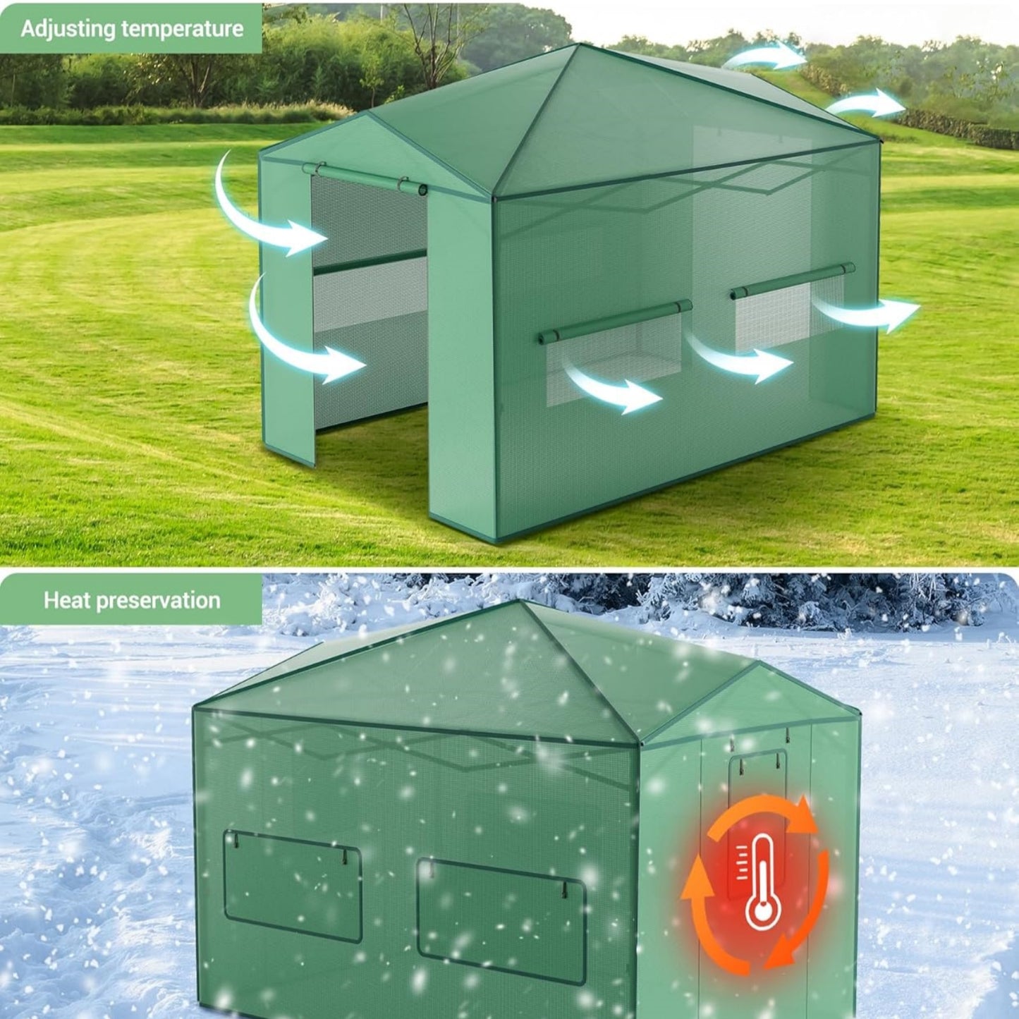 Riedhoff Portable Walk-in Greenhouse, Pop-up , Zippered Doors & Windows, Green