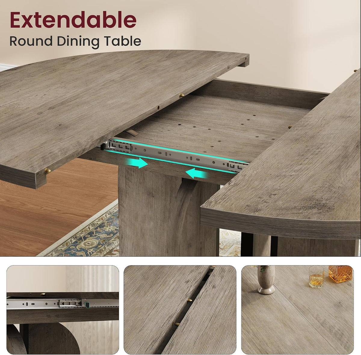 Riedhoff 47" to 63" Farmhouse Extendable Dining Table for 4-8