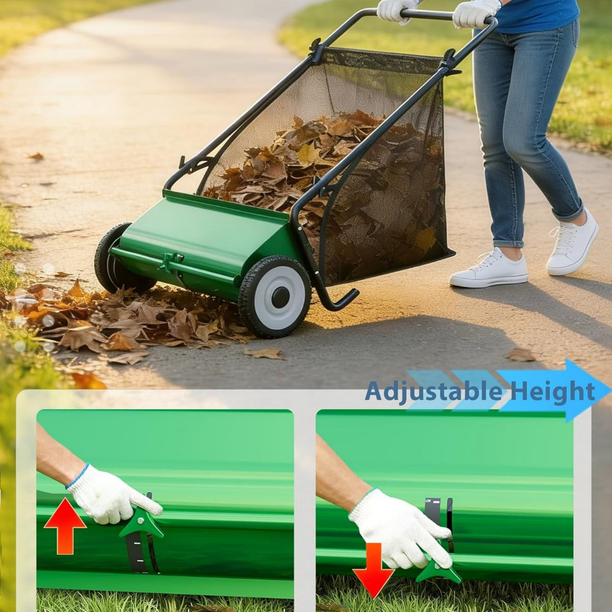 Riedhoff 26" Push Lawn Sweeper,4 Spinning Brushes, 7 Cu. Ft Capacity Collection Bag, Adjustable Height