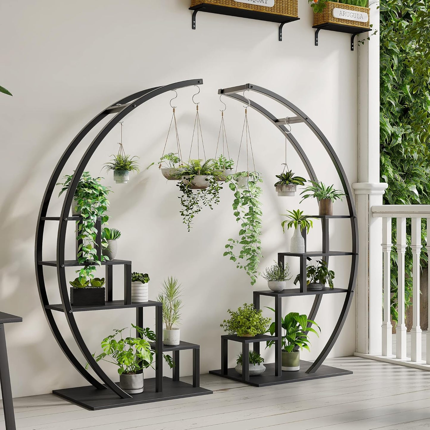 Garvee 5-Tier Wood Plant Stand, 23.6" x 15.7" x 56", Semicircle, 2 Count