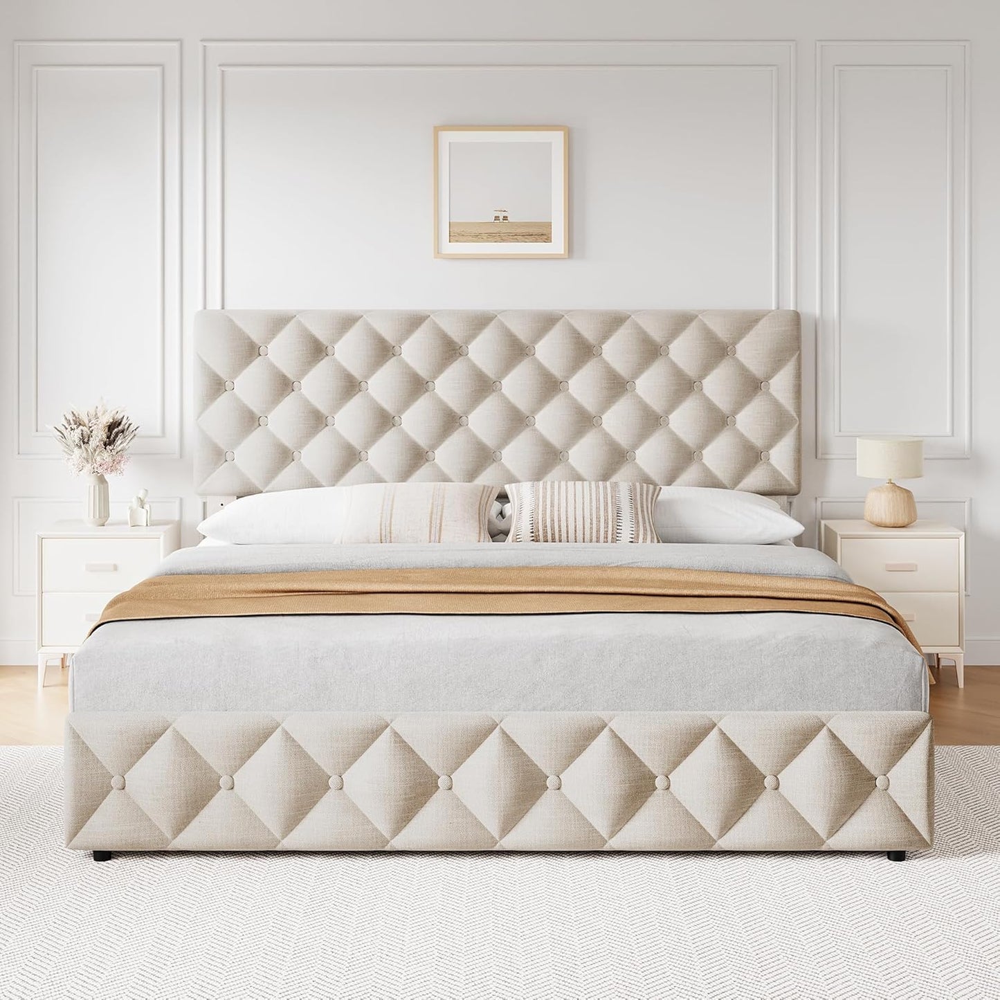 GARVEE Bed Frame with 4 Storage Drawers & Adjustable Headboard