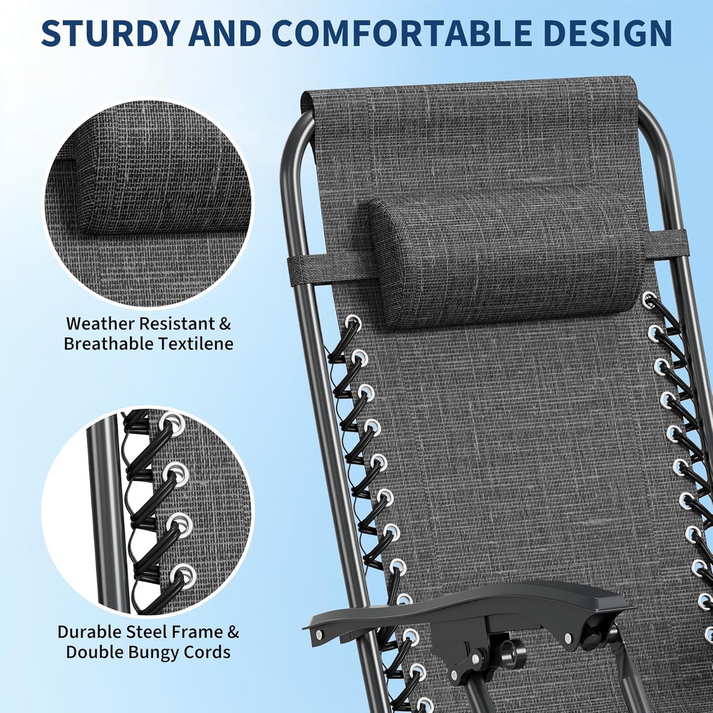 Garvee Adjustable Zero Gravity Lounge Chair Set of 2, Pillow & Cup Holder Tray