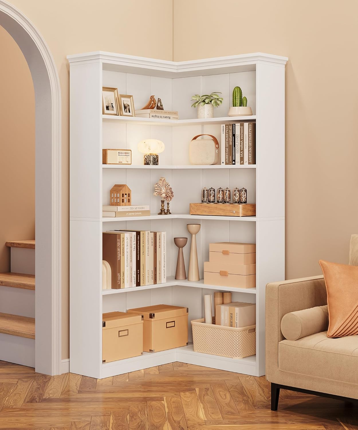 Garvee Large 5-Tier L-Shaped Corner Bookshelf, 35.5 x 35.5 x 72.8"