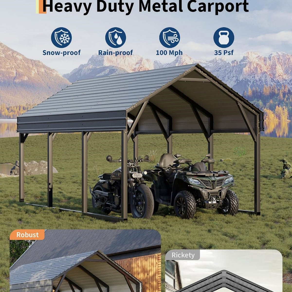 Riedhoff Metal Carport, Heavy Duty, Gray