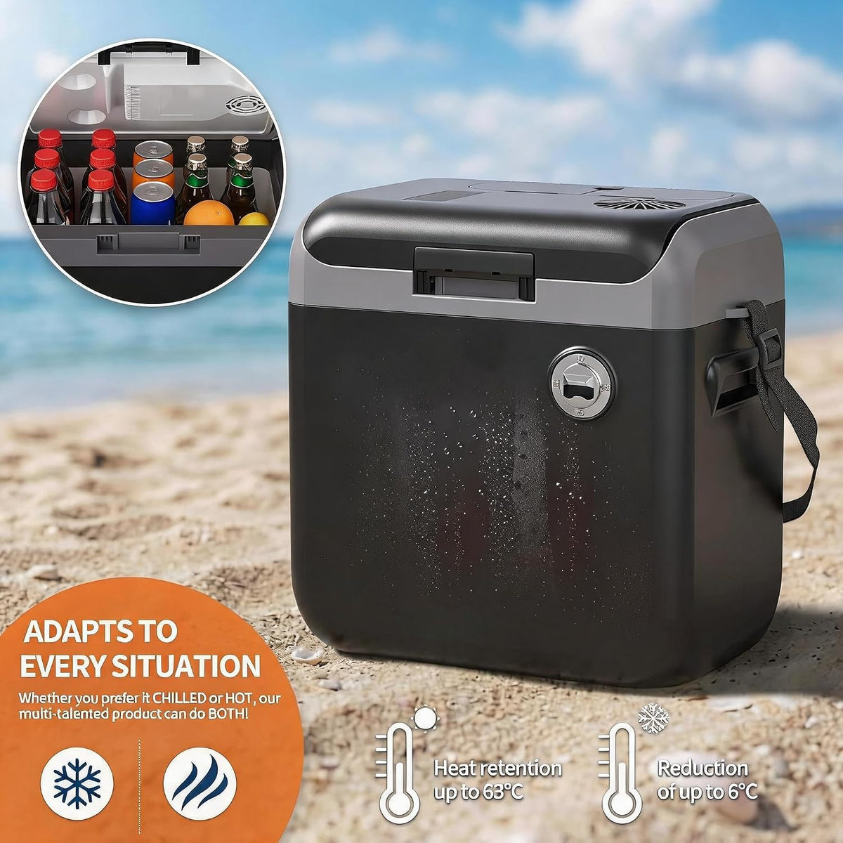 Riedhoff 32 quart Portable Car Refrigerator, Electric Cooler & Warmer with Handle, Black & Gray