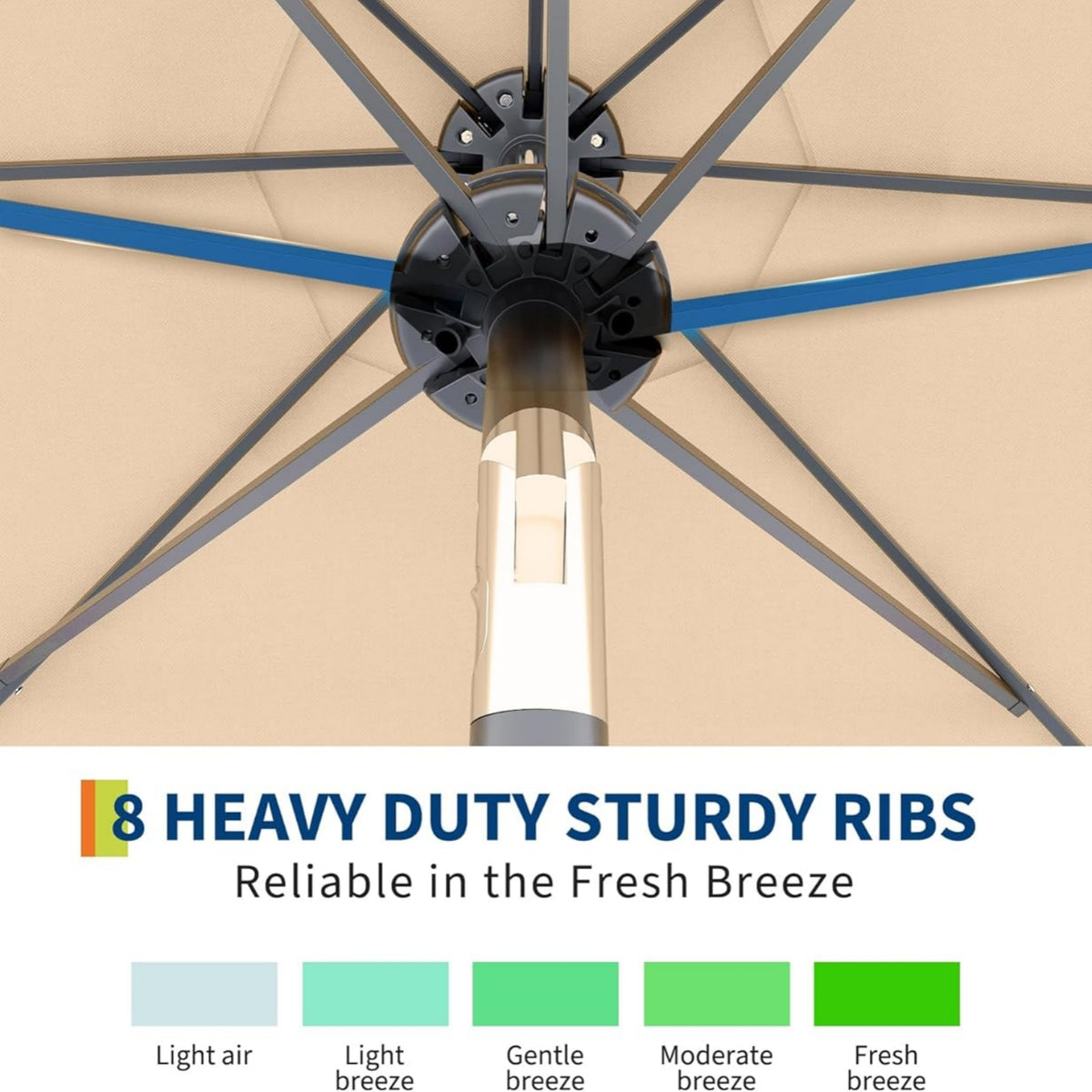 Riedhoff 9 feet Patio Umbrella with 32 LED Solar Lights, 8 Ribs, Tilt Crank