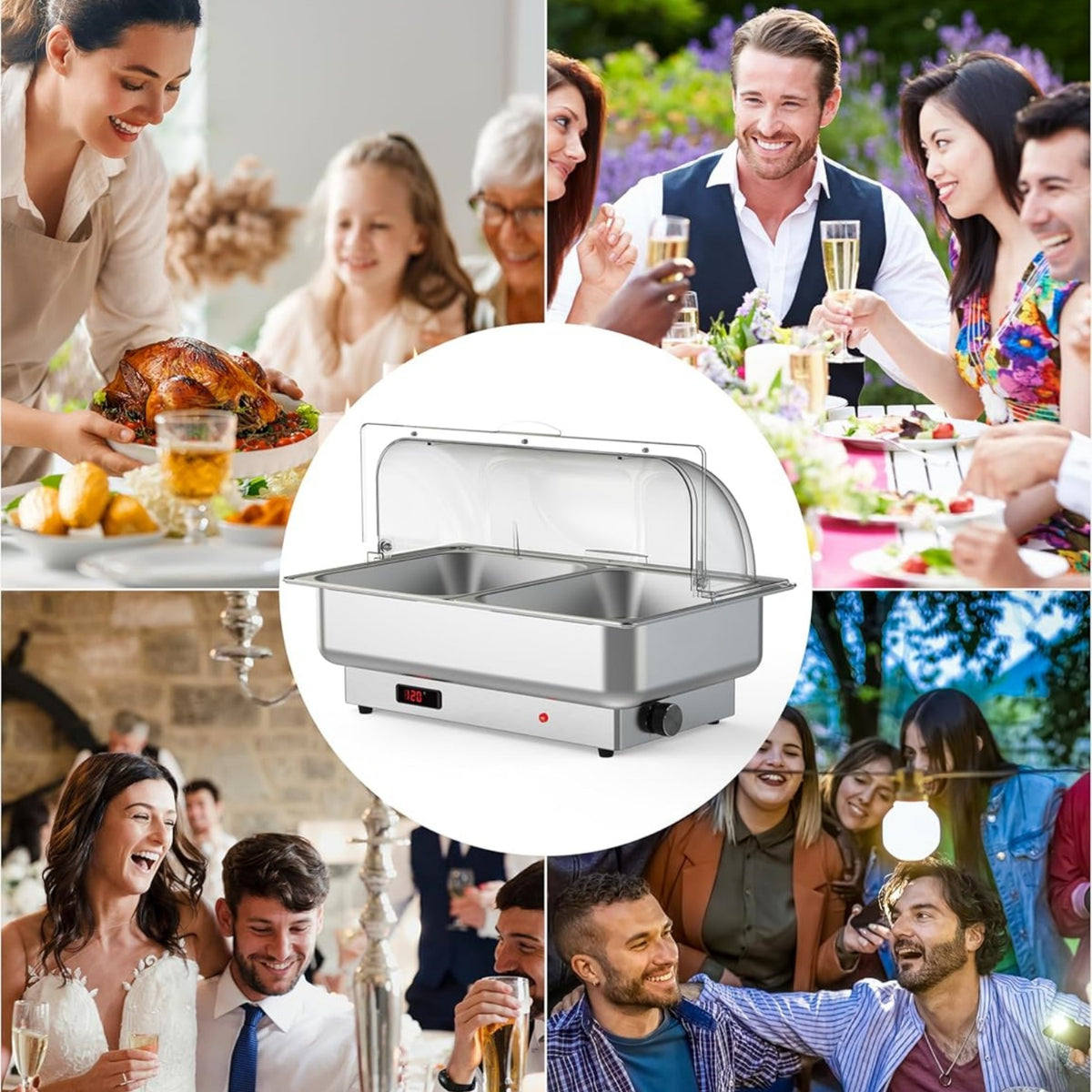 Garvee 9 QT Electric Chafing Dish with Lid, Silver