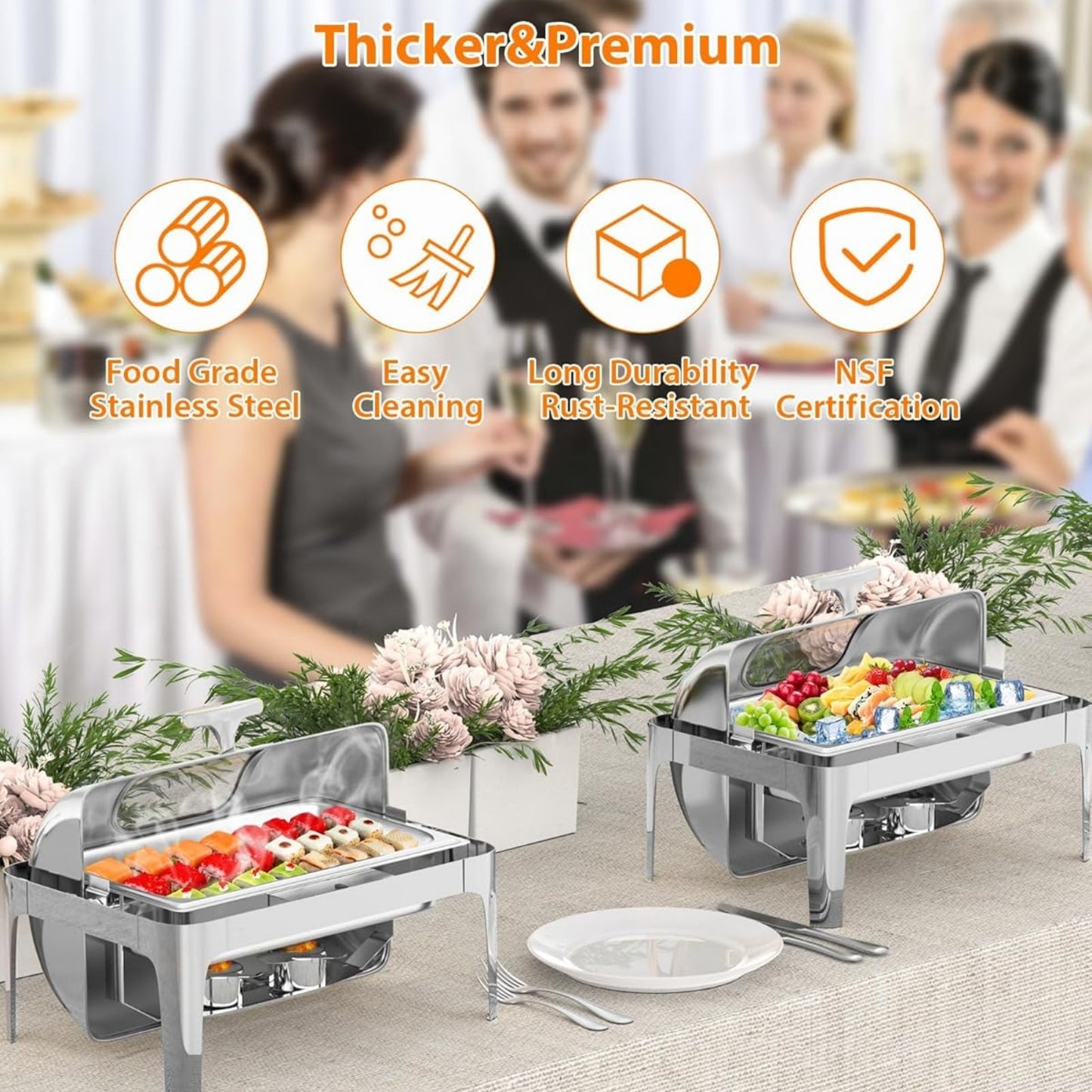 Garvee Chafing Dishes for Buffet 9 QT, with Roll Top & Glass Window, Full Size, Silver