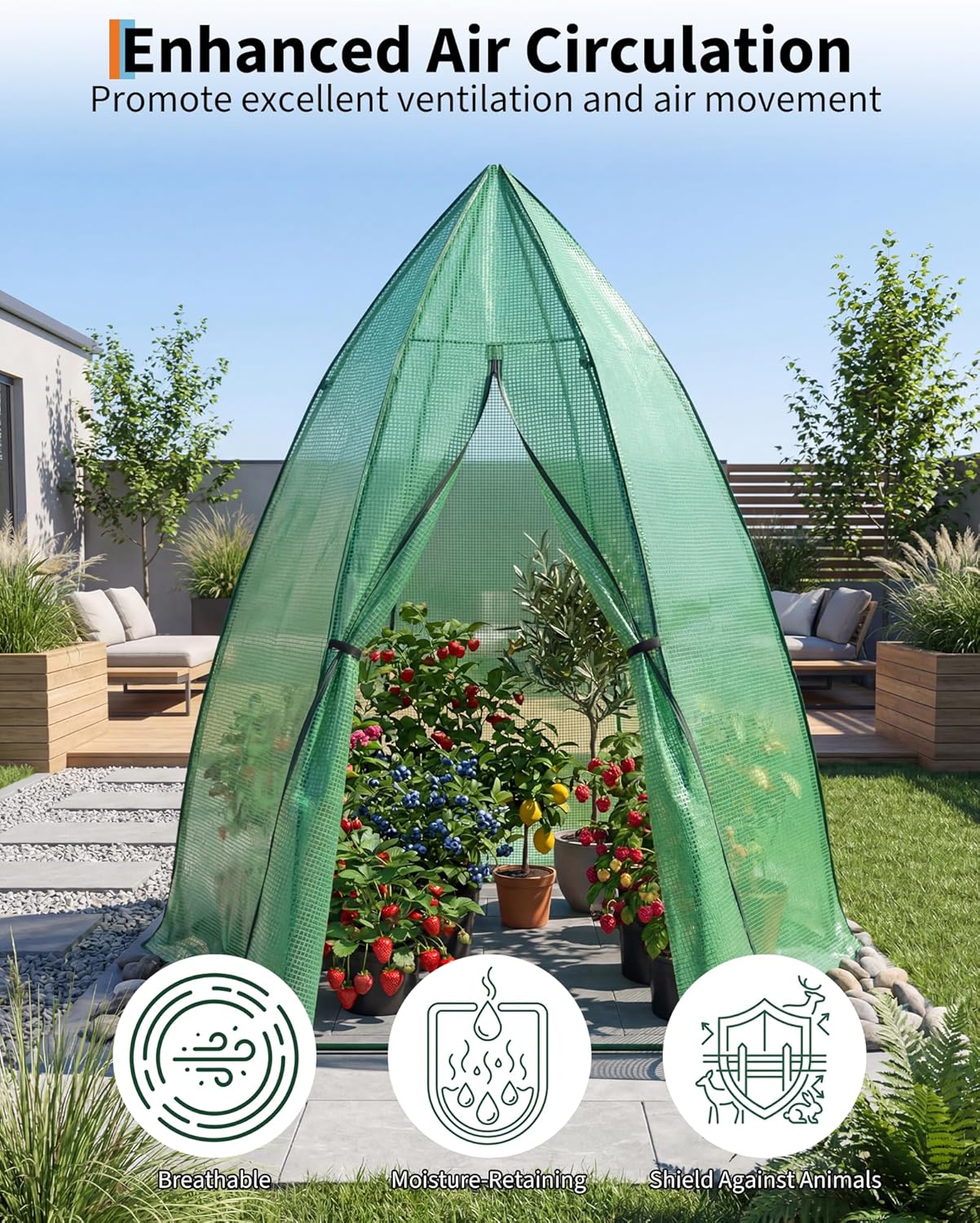 Garvee Mini Portable Greenhouse 54 x 54 x 71 inch, PE Cover with Roll-Up Zipper Door