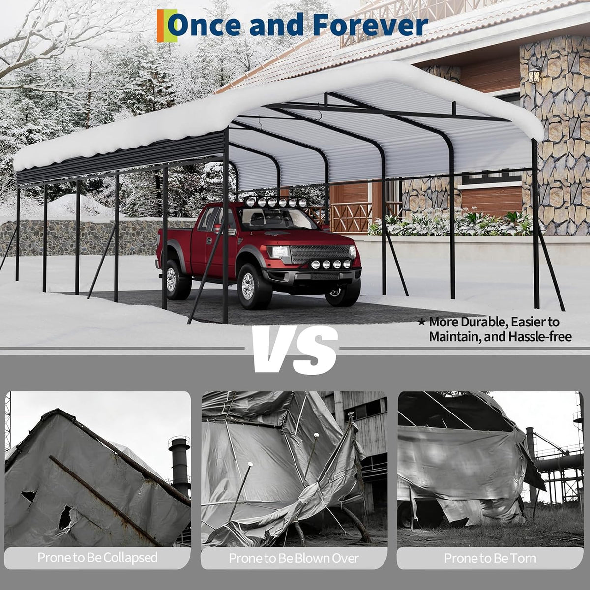 Riedhoff Metal Carport, Heavy Duty, Gray