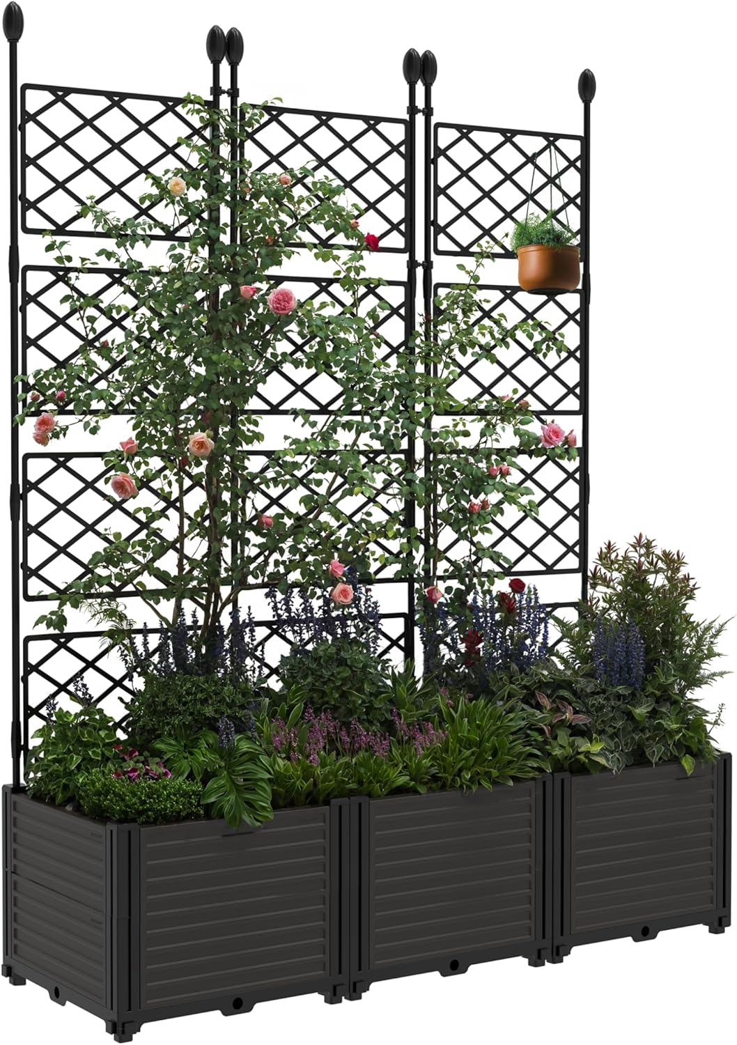 Garvee Planter Boxes Set with Trellises, Black