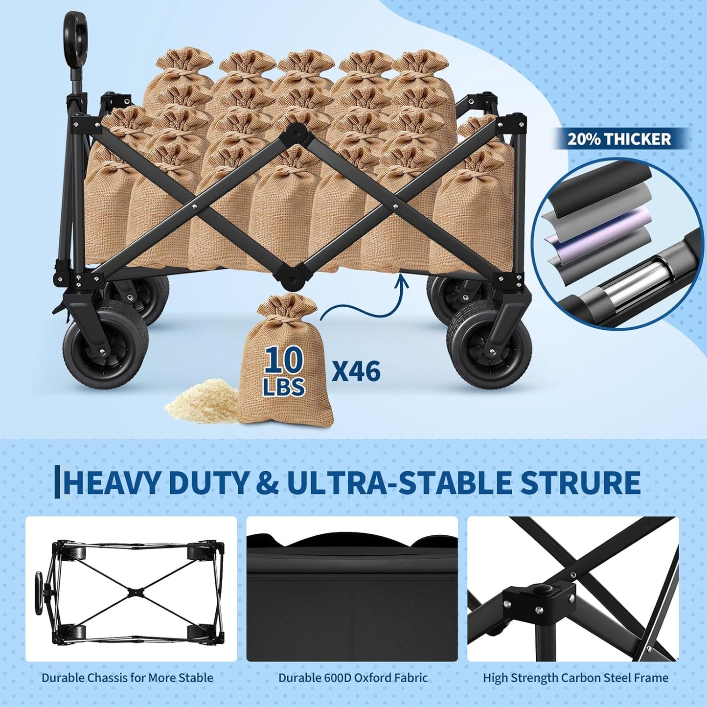 Garvee Large Foldable Wagon Carts, 480 ibs Weight Capacity, 280L with 4" Width Wheels