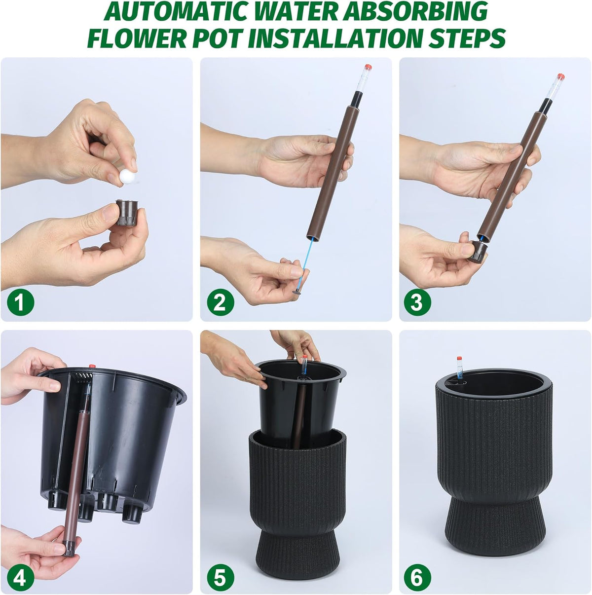 Riedhoff 14.2" Planters Pots Set of 2, with Inner Bucket & Water Level Monitor