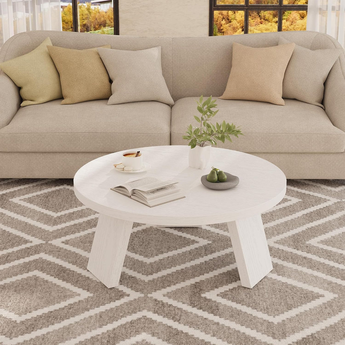 Riedhoff Farmhouse Round Coffee Table with 3 Strong Legs, 33.5'' x 33.5" x 15.7''
