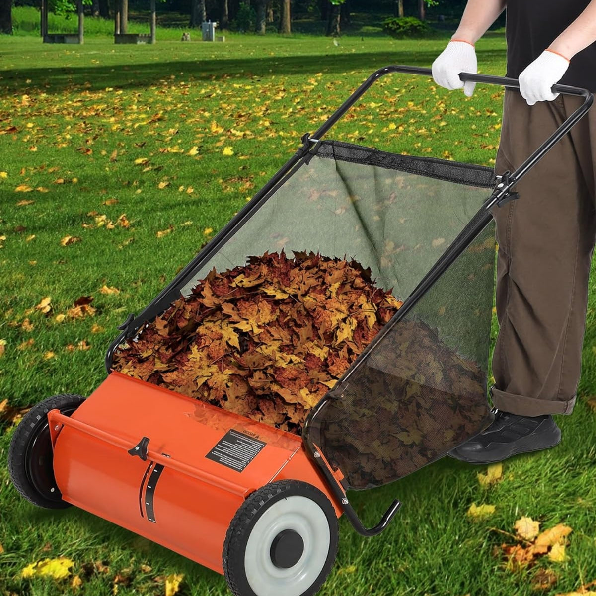 Riedhoff 26" Push Lawn Sweeper,4 Spinning Brushes, 7 Cu. Ft Capacity Collection Bag, Adjustable Height