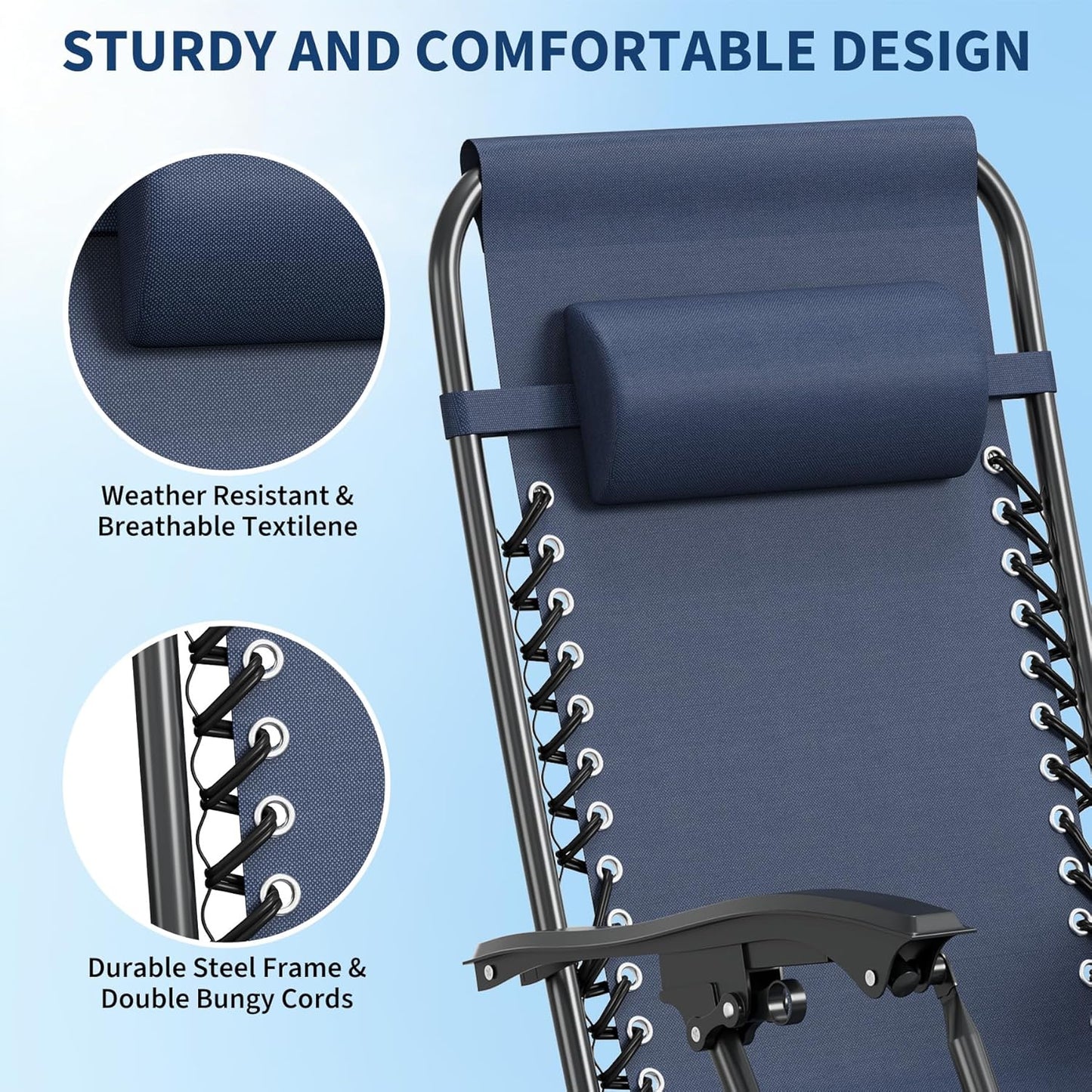 Garvee Adjustable Zero Gravity Lounge Chair Set of 2, Pillow & Cup Holder Tray