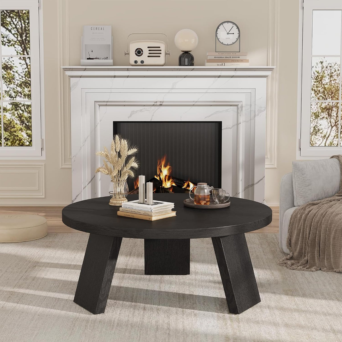 Riedhoff Farmhouse Round Coffee Table with 3 Strong Legs, 33.5'' x 33.5" x 15.7''