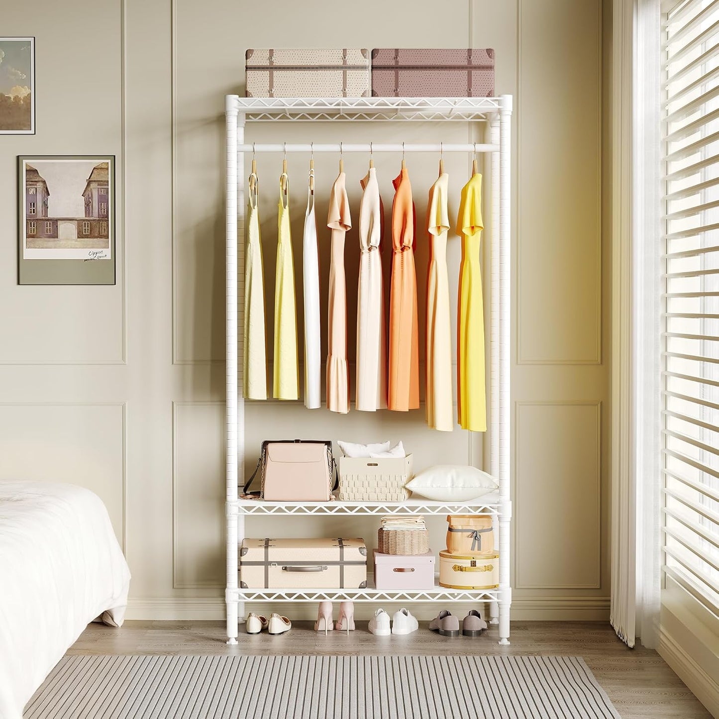 Garvee 3-Tier Metal Clothes Rack, Adjustable Garment Rack, 1 Hanger Rod, 35.4" x 17.7" x 68.9", White