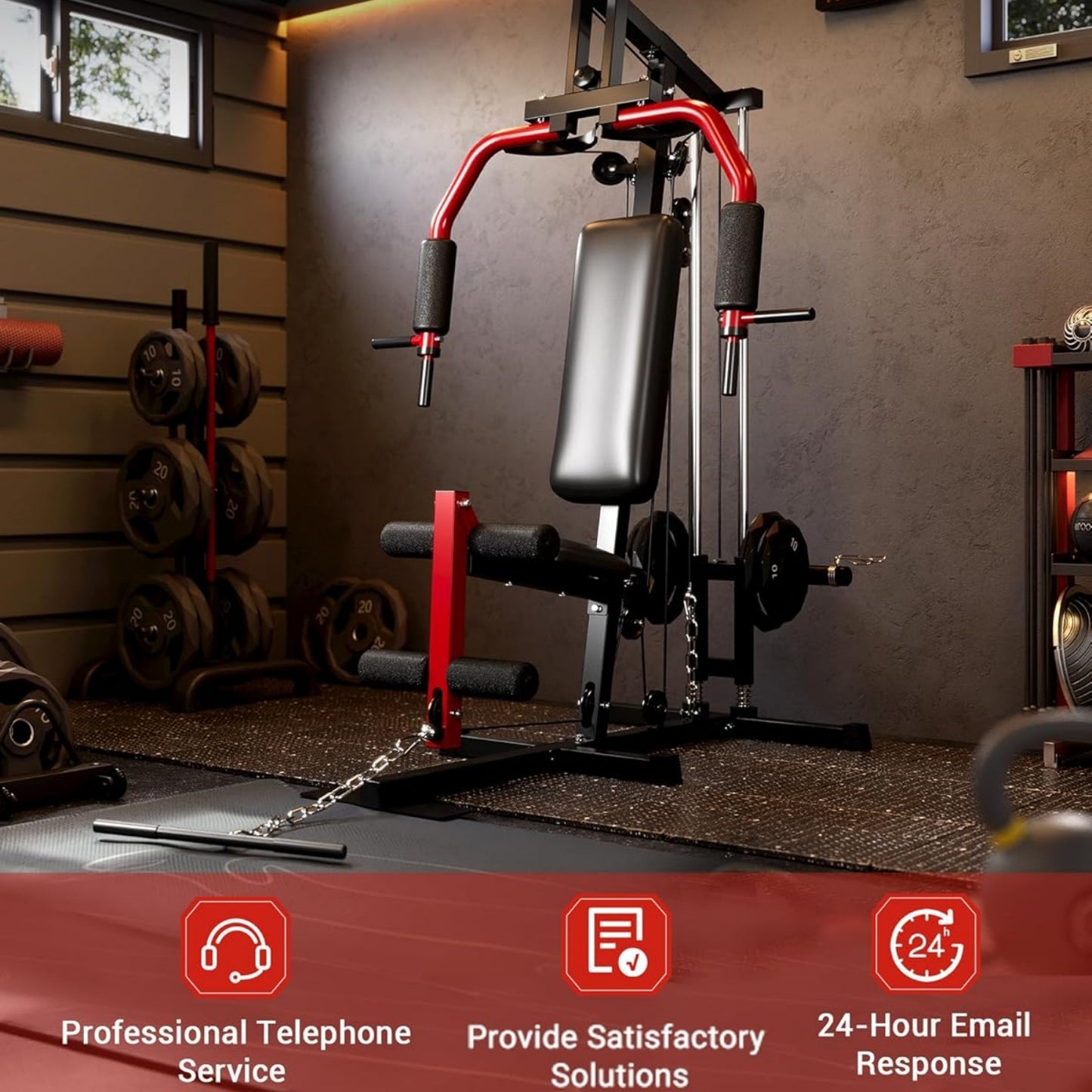 Riedhoff 400 ibs Home Gym Equipment System, All in One Full Body Exercise Station, Black & Red