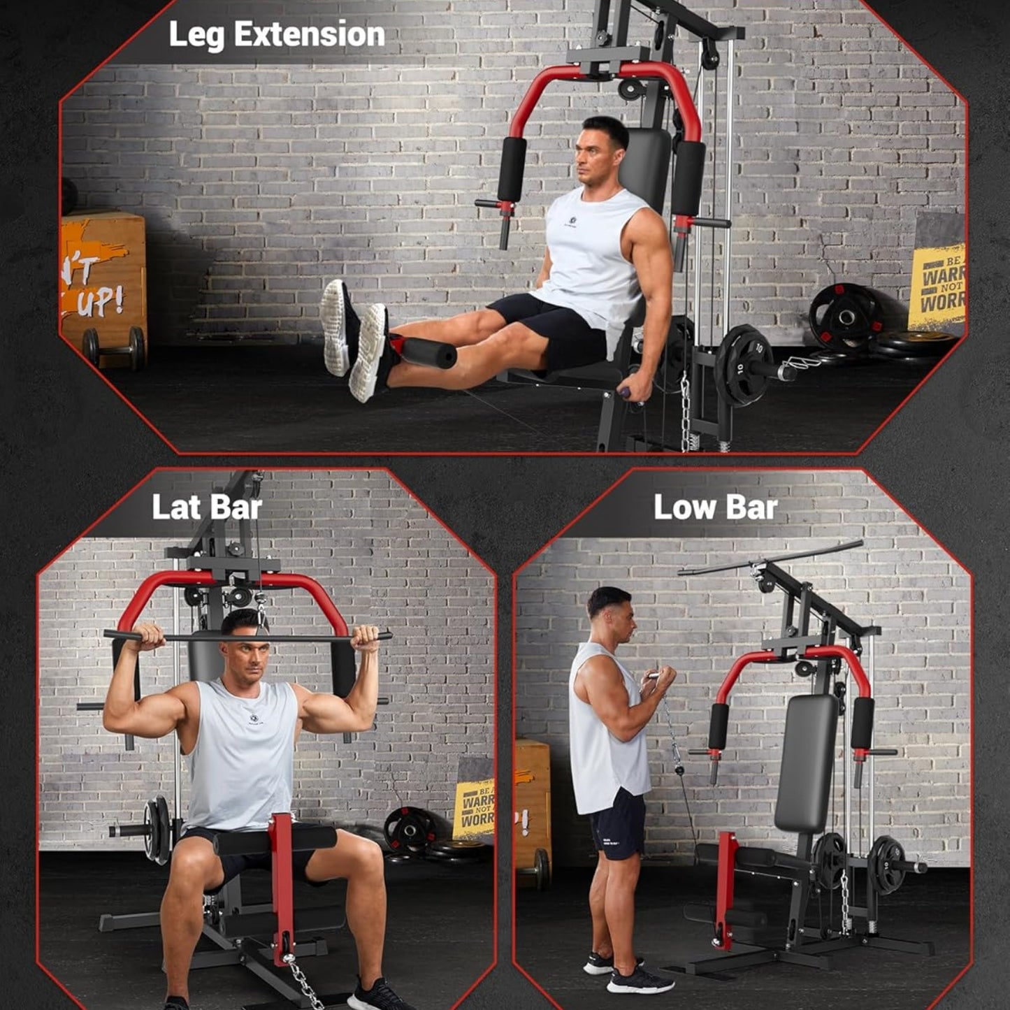 Riedhoff 400 ibs Home Gym Equipment System, All in One Full Body Exercise Station, Black & Red