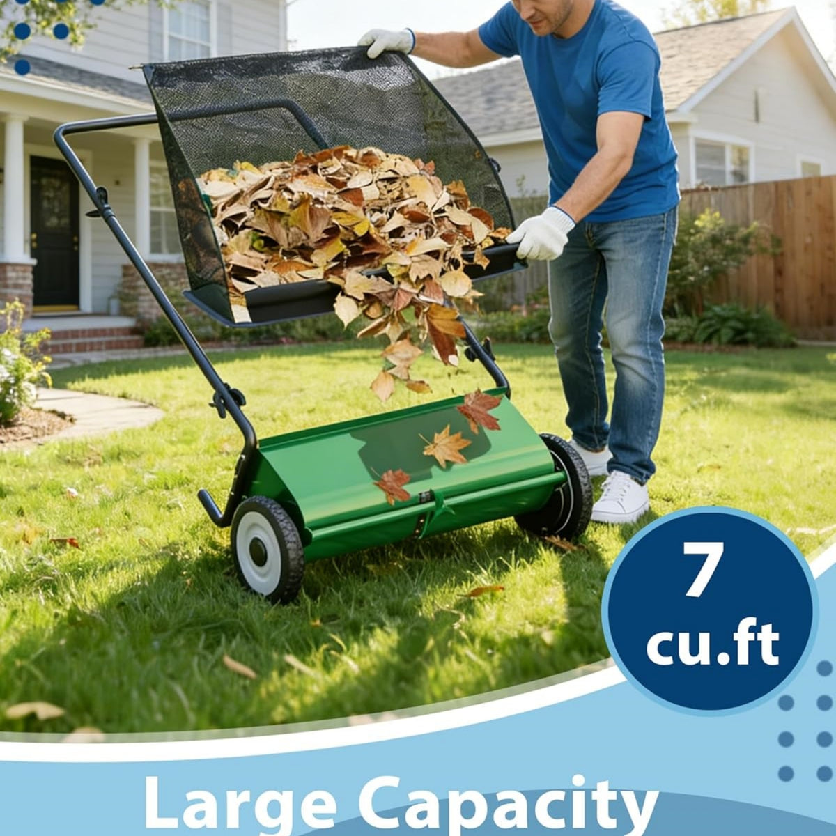 Riedhoff 26" Push Lawn Sweeper,4 Spinning Brushes, 7 Cu. Ft Capacity Collection Bag, Adjustable Height